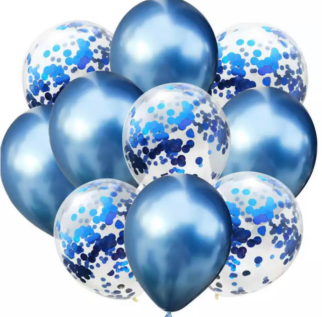 Ballonnen Mix Confetti Metallic Blauw