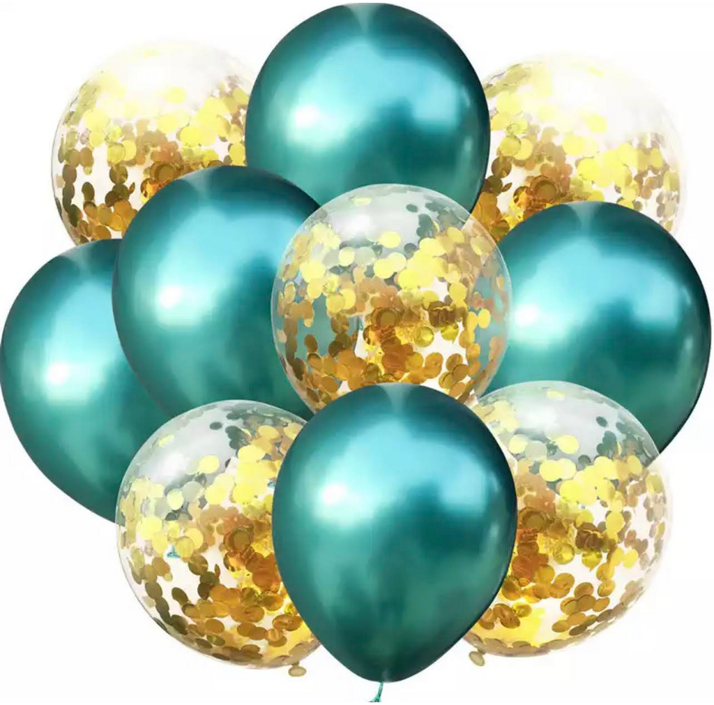 Ballonnen Mix Confetti Metallic Groen-Goud